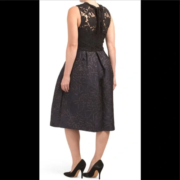 Anthropologie Hutch Jacquard Fit and Flare Dress Navy Black 2 - Picture 3 of 8